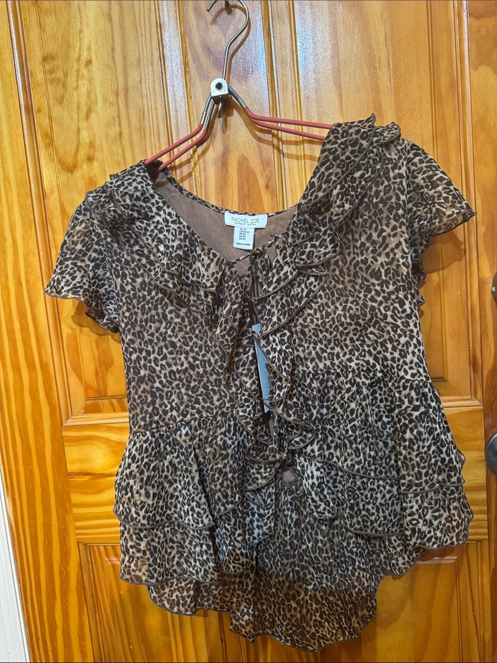 Rachel Zoe Brown Leopard-Print Ruffle Blouse